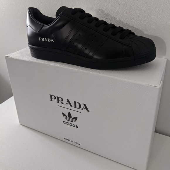 (UNISEX) ADIDAS PRADA X SUPERSTAR BLACK CORE (NEW) US 8 MEN / 9.5 W - Picture 8 of 12